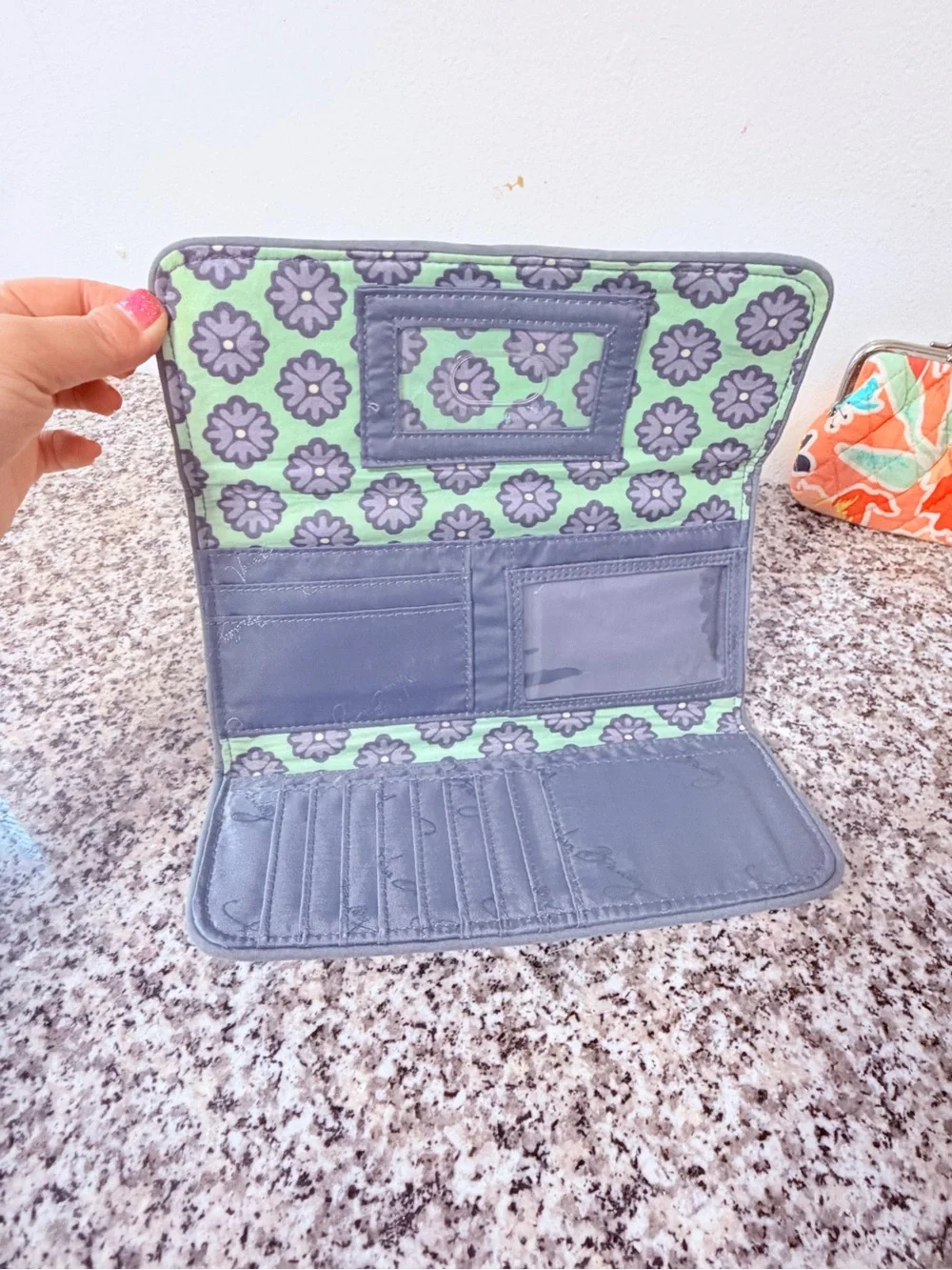 Vera Bradley Floral Quilted Wallet and Coin Purse Set in Gray and Orange - Picture 7 of 13